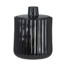 Premier Housewares Black Glass Storage Jar With Lid and Knob Glass Jar With Ridged Design Glass Jar For Daily Kitchen Use Tea And Coffee 9 x 12 x 9
