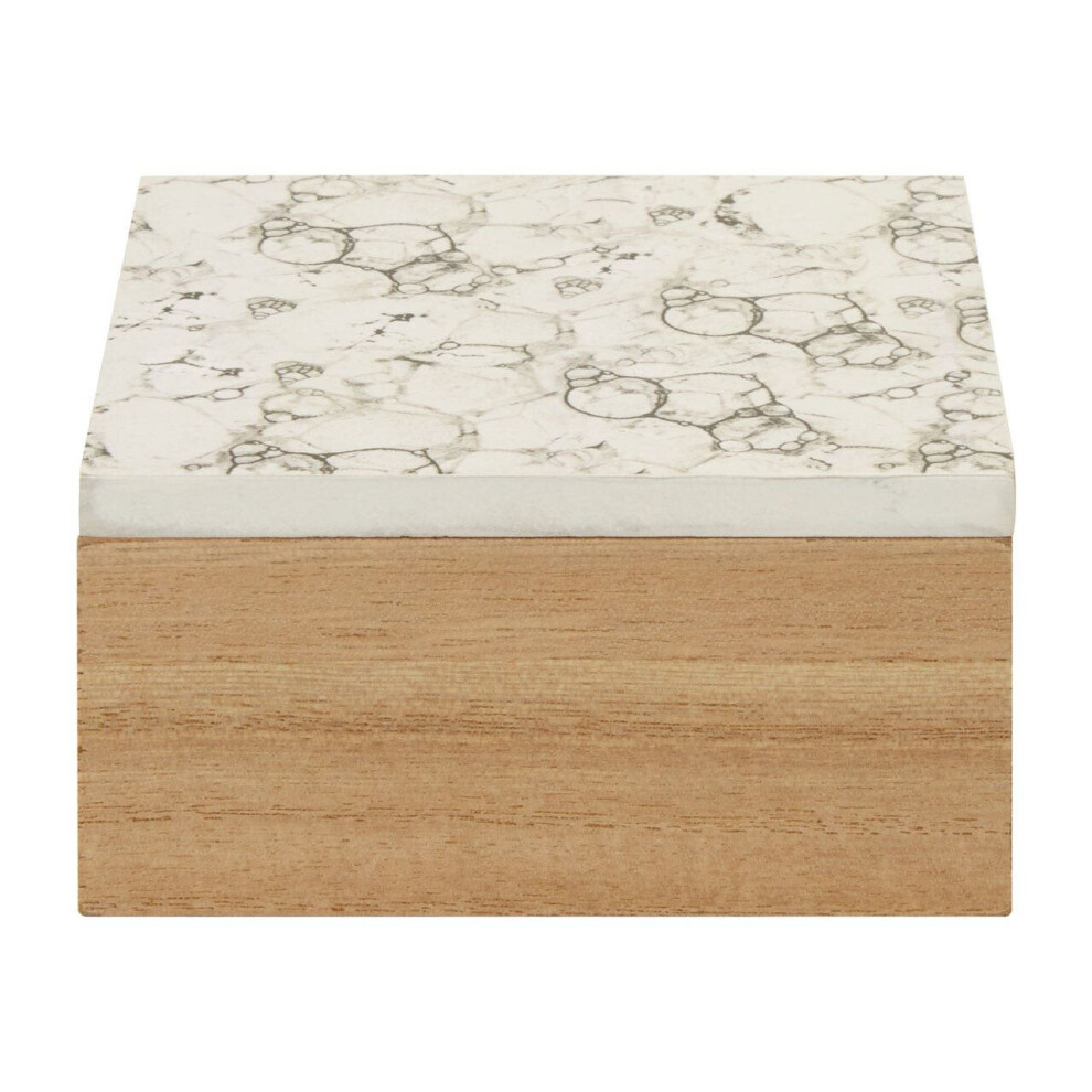 Premier Housewares White Marble Effect Trinket Box Wooden Jewellery Box Display Case Small Storage Case Accessory Storage 12 x 6 x 12