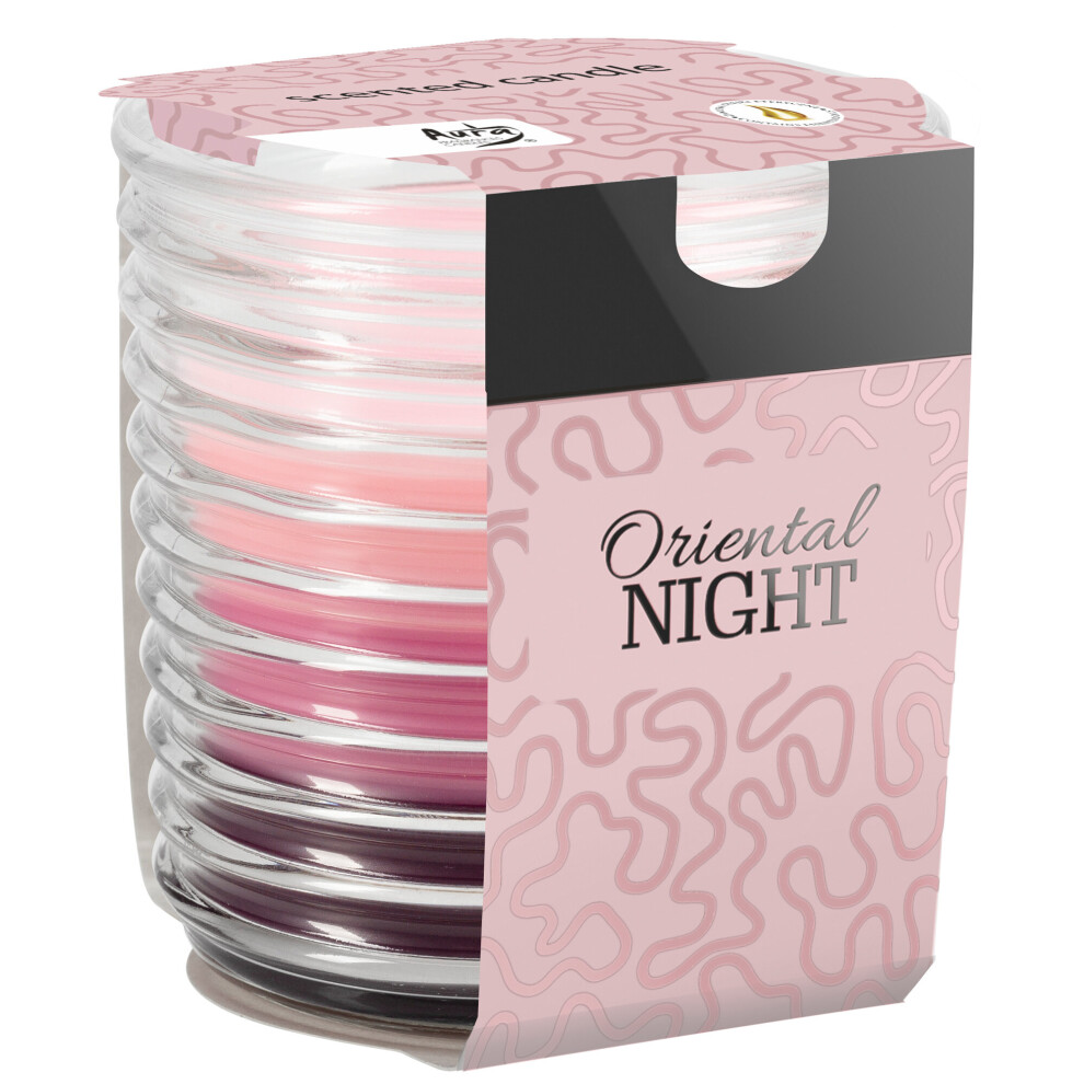 (Oriental Night) Tri-Colour Scented Candle In Ribbed Glass Jar