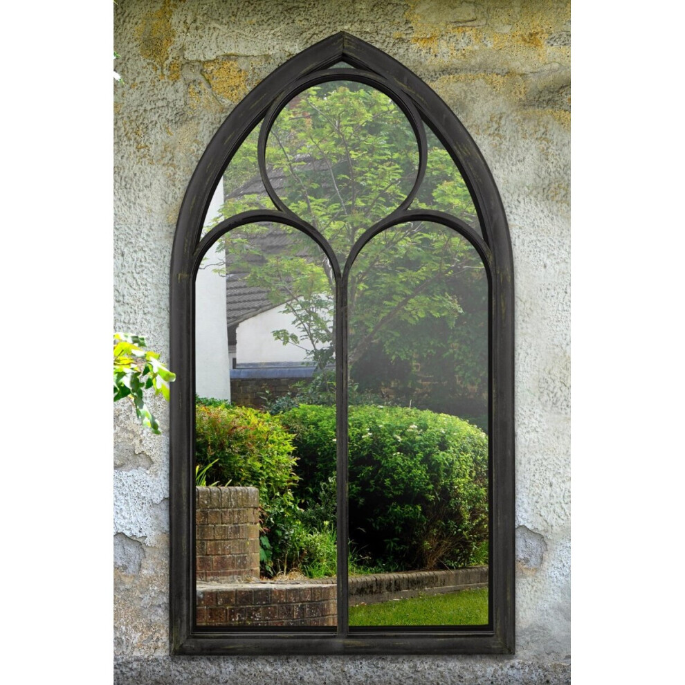 Large Garden Wall Mirror Black Rustic Garden Outdoor 3ft8 x 2ft 112cm x 61cm-image-OPC-P8GMZDR-NEW
