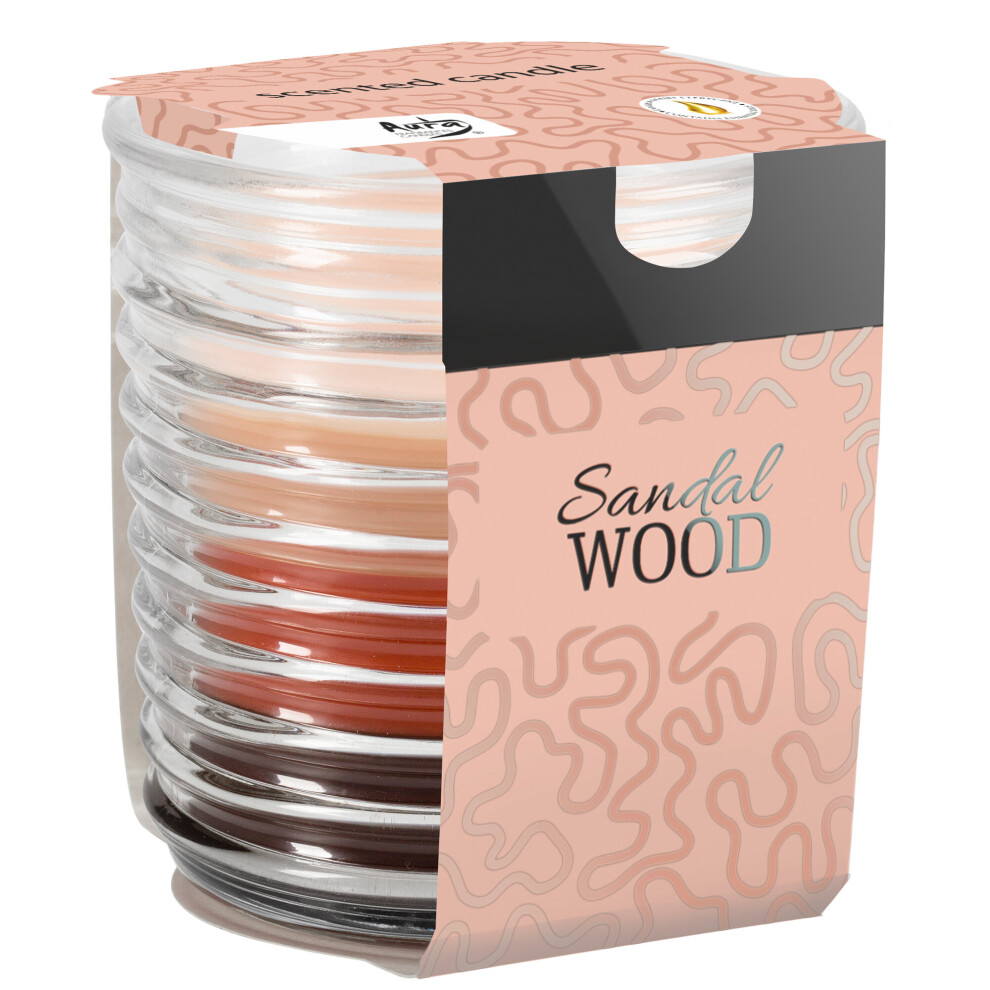 (Sandalwood ) Tri-Colour Scented Candle In Ribbed Glass Jar