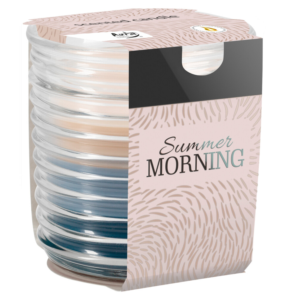 (Summer Morning) Tri-Colour Scented Candle In Ribbed Glass Jar
