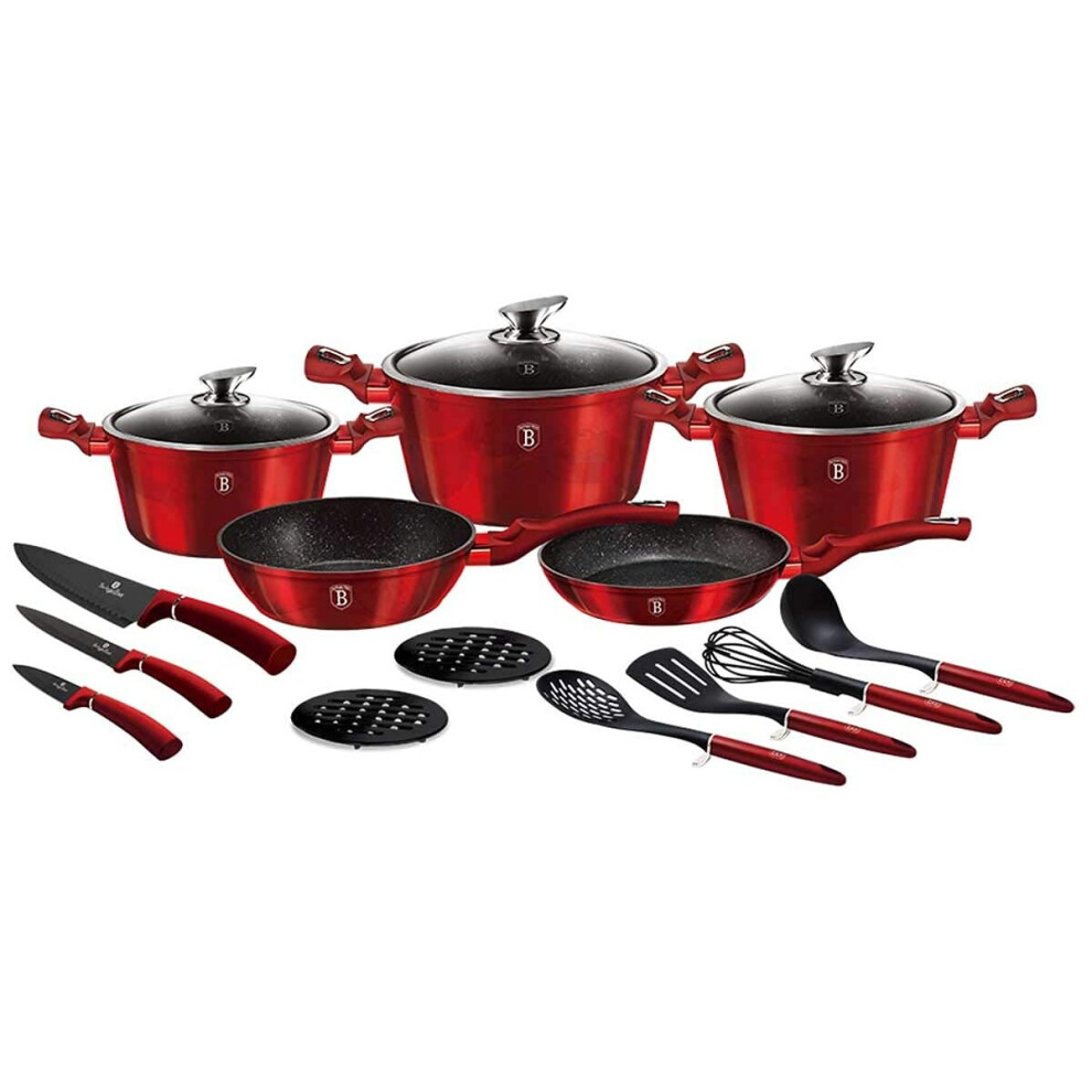 (Burgundy) Berlinger Haus 17 Pcs Cookware Set