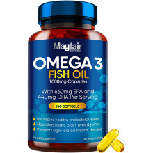 Omega 3 1000mg Capsules - 240 Fish Oil with 660mg EPA & 440mg DHA