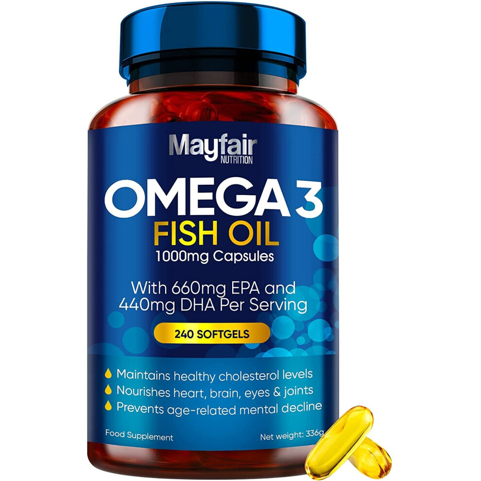 Omega 3 1000mg Capsules - 240 Fish Oil with 660mg EPA & 440mg DHA