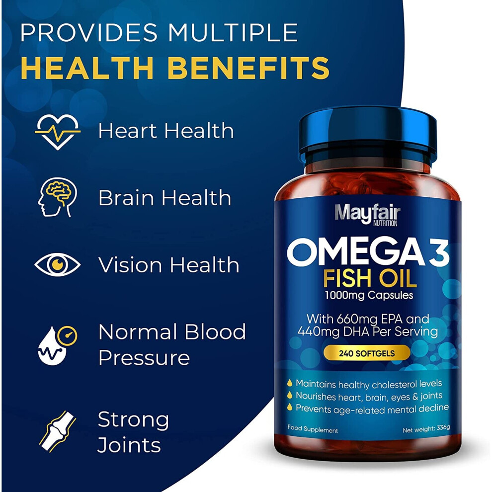 Omega 3 1000mg Capsules 240 Fish Oil with 660mg EPA 440mg DHA