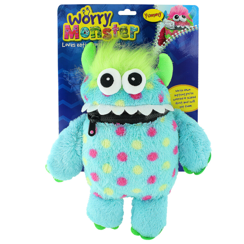 (Blue Spotty) Worry Monster Kids Toy School Stop Bullying Eating Worries Nightmare Bad Dreams