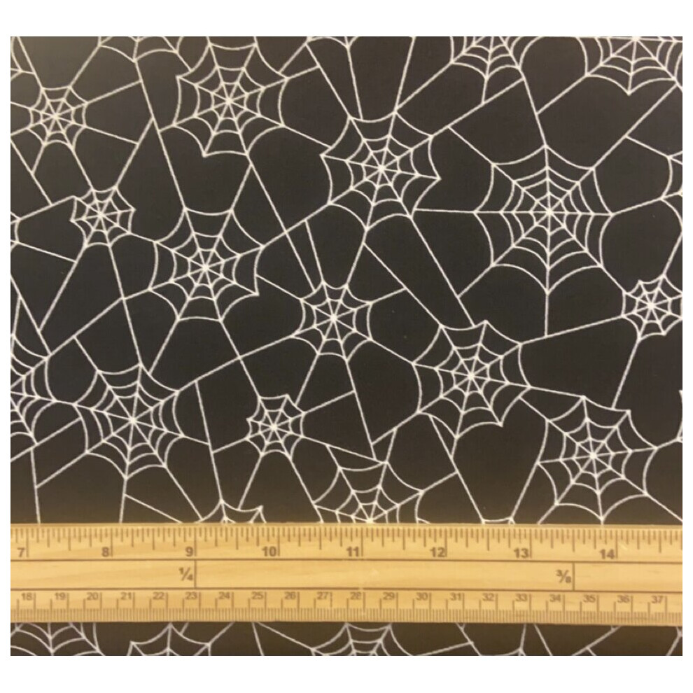 Fat Quarter Spooky Halloween Creepin' It Real Spider Webs Black 100% Cotton Quilting Fabric