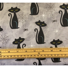 Fat Quarter Spooky Halloween Black Cat Charms Grey 100% Cotton Quilting Fabric