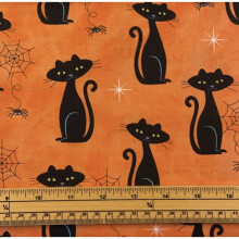 Fat Quarter Spooky Halloween Black Cat Charms Orange 100% Cotton Quilting Fabric