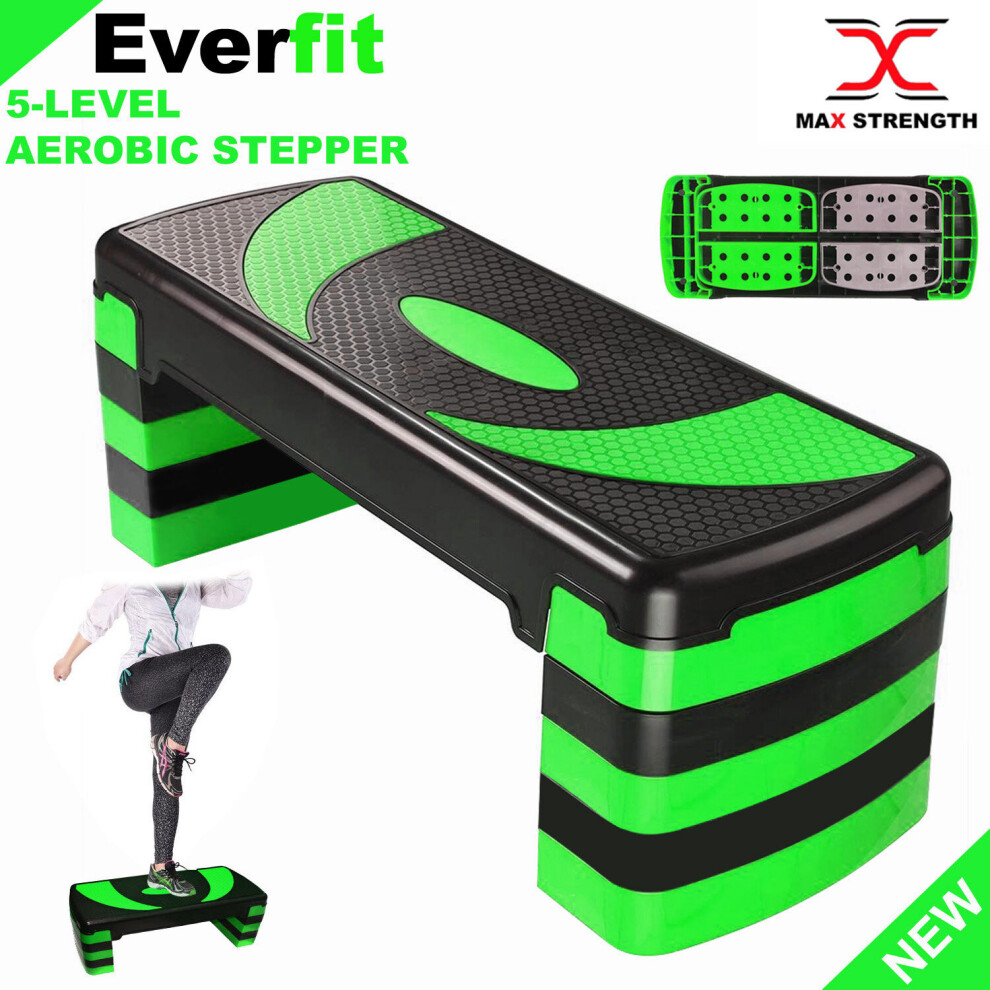 (Green) 5 Levels Aerobic Stepper Adjustable Fitness Exercise Board Step Gym Platform