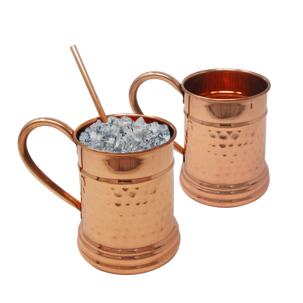 Ayurvedic Copper Mug Pair with Copper Straws VG-MUG-57