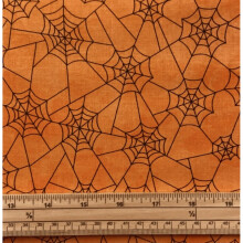 Fat Quarter Spooky Halloween Creepin' It Real Spider Webs Orange 100% Cotton Quilting Fabric