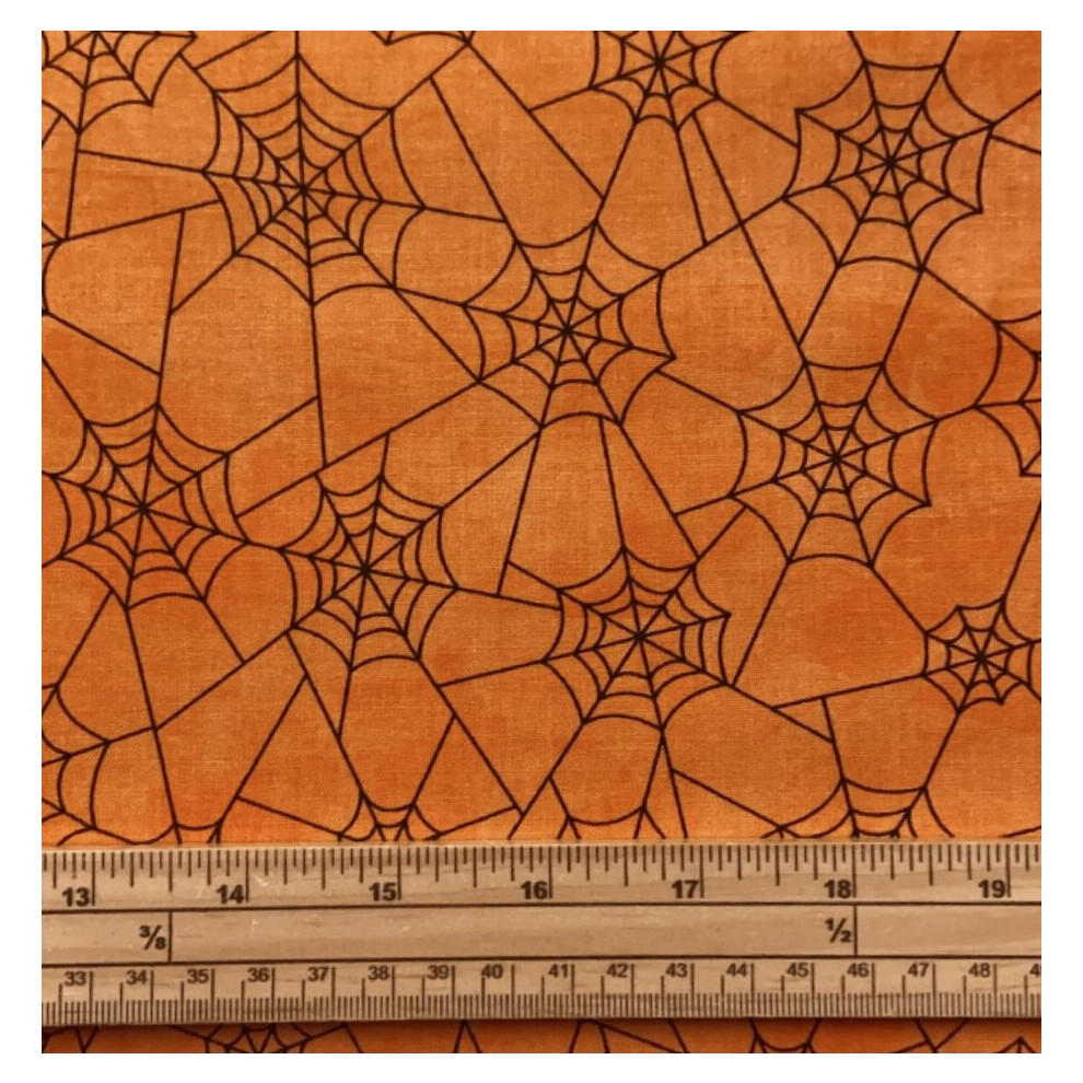 Fat Quarter Spooky Halloween Creepin' It Real Spider Webs Orange 100% Cotton Quilting Fabric