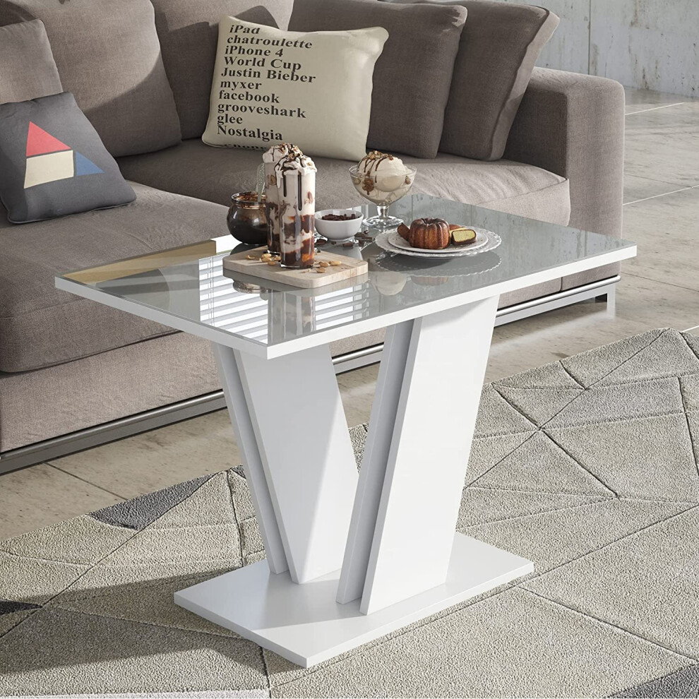 Furneo Glass Coffee Side Table And Grey Modern Living Room Furniture Monarca White