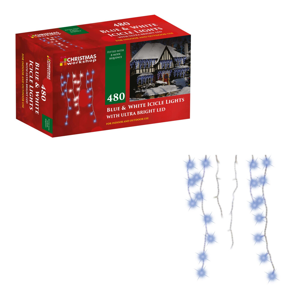 The Christmas Workshop 77530 480 Icicle LED Outdoor Christmas Lights| Blue & White