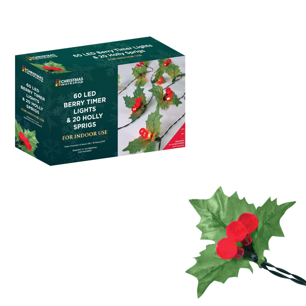 The Christmas Workshop 89380 20 Holly Sprigs with 60 LED Lights