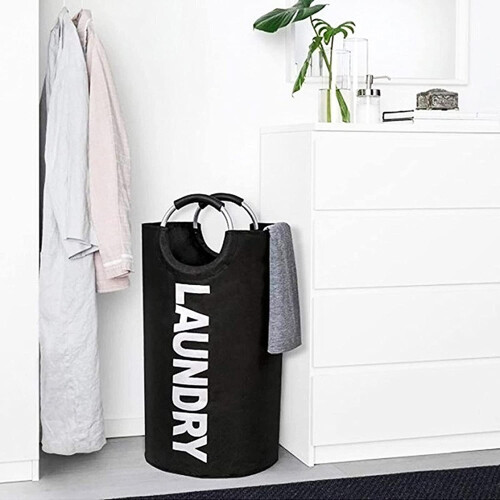Panier à linge pliable en tissu pliable Noir 1