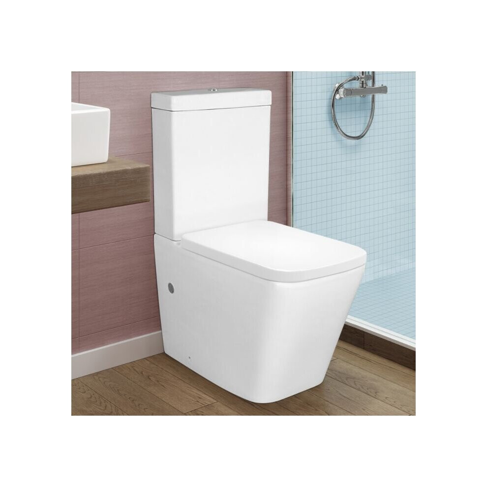 Square Rimless Close Coupled Toilet, Cistern And Soft Close Toilet Seat