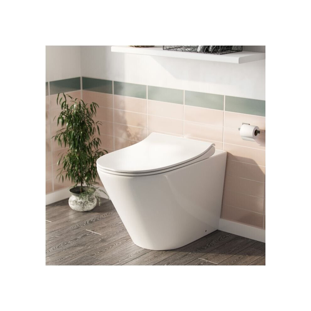 Elliss Round Back to Wall Rimless Toilet Pan + Soft Close Seat