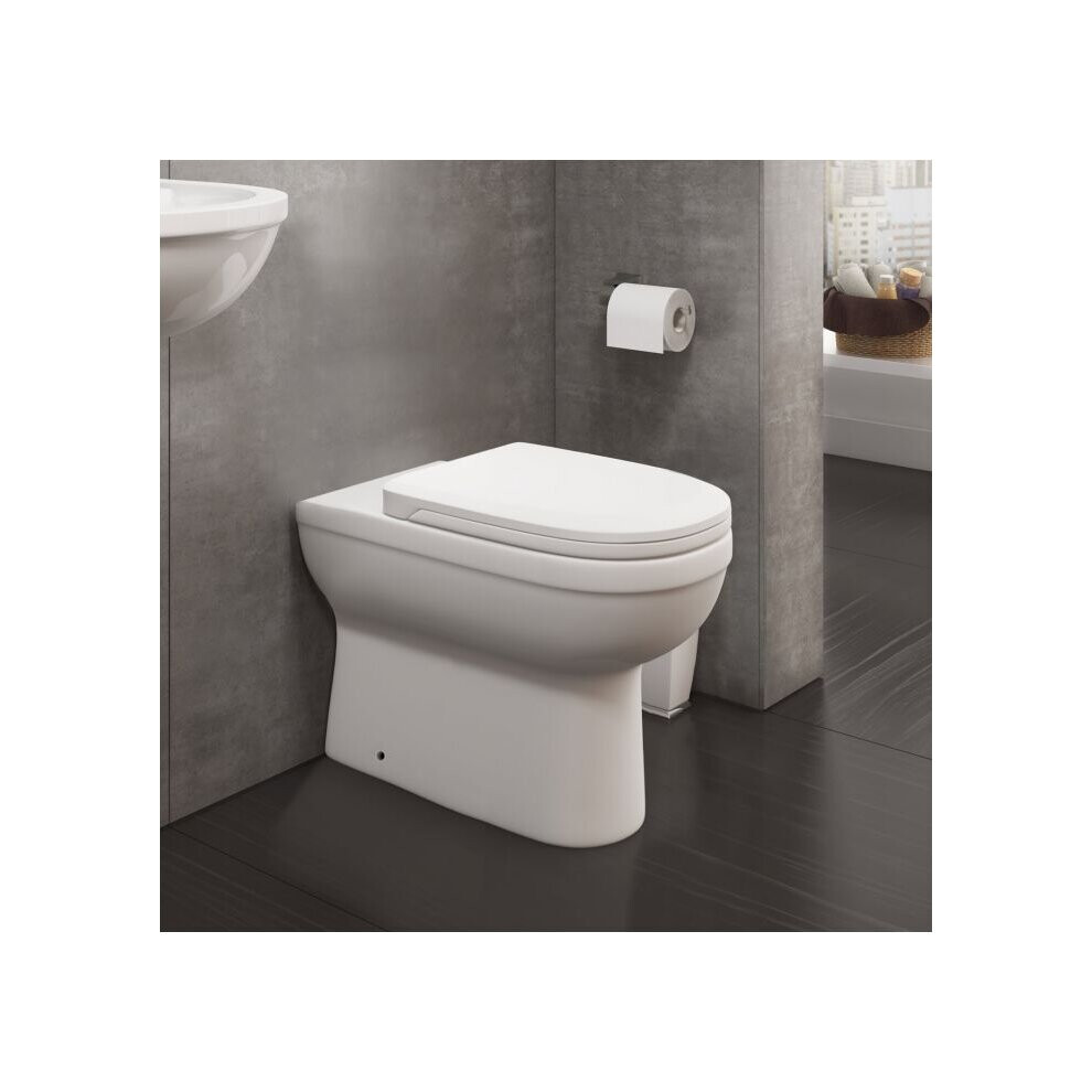 Melbourne Back To Wall Vitreous Ceramic Modern White Toilet Pan, Soft Close Seat