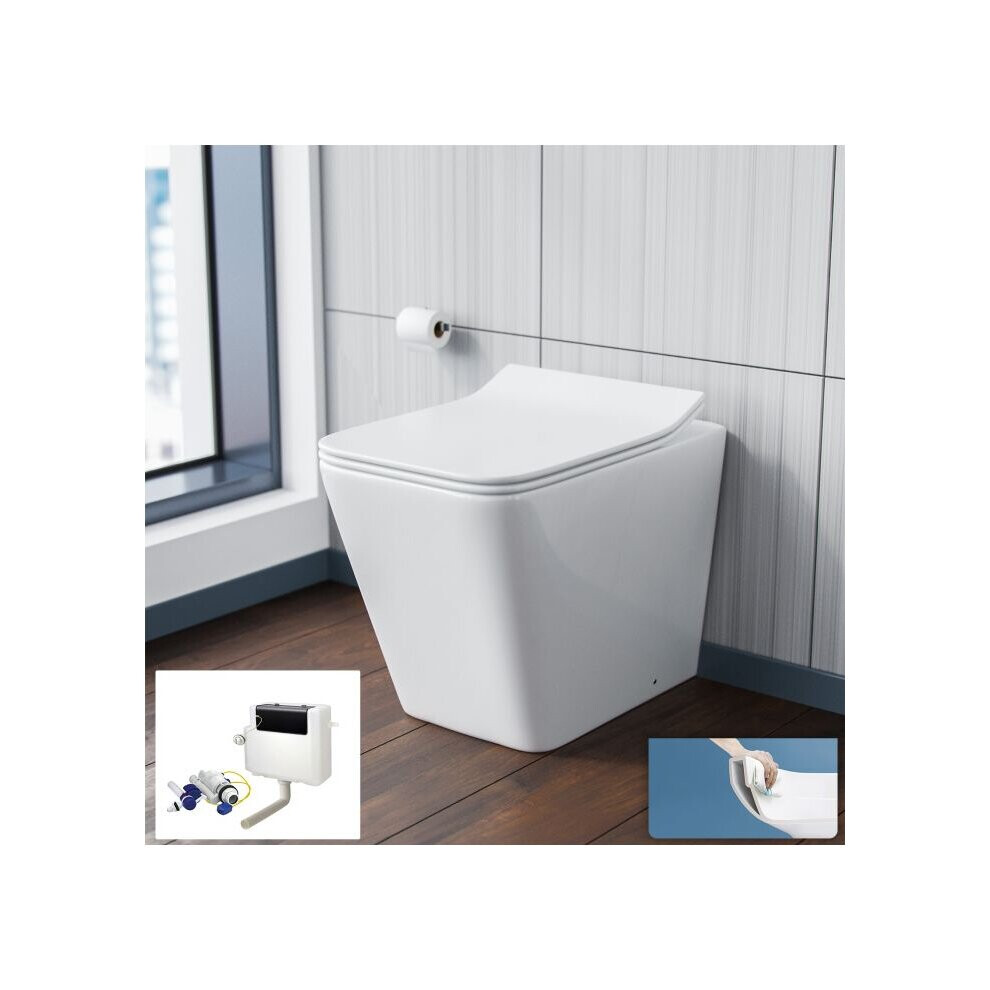 Inton Round Back to Wall Rimless Toilet Pan With Soft Close Seat + WRAS Approved Concealed Cistern