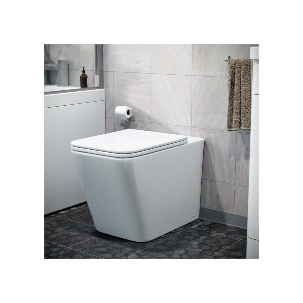 Square Rimless Back To Wall Toilet With UF Seat White