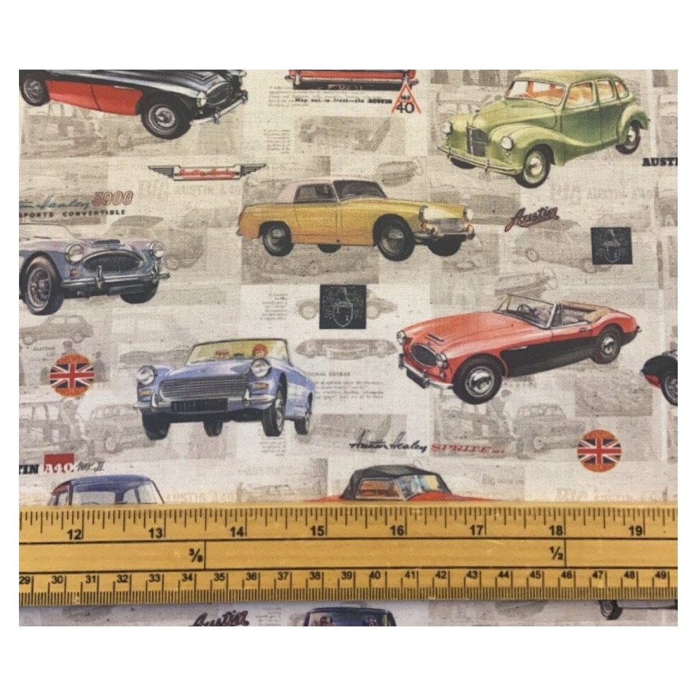 Michael Miller Fabrics Fat Quarter Austin Healey Retro Cars Allover 100% Cotton Quilting Fabric