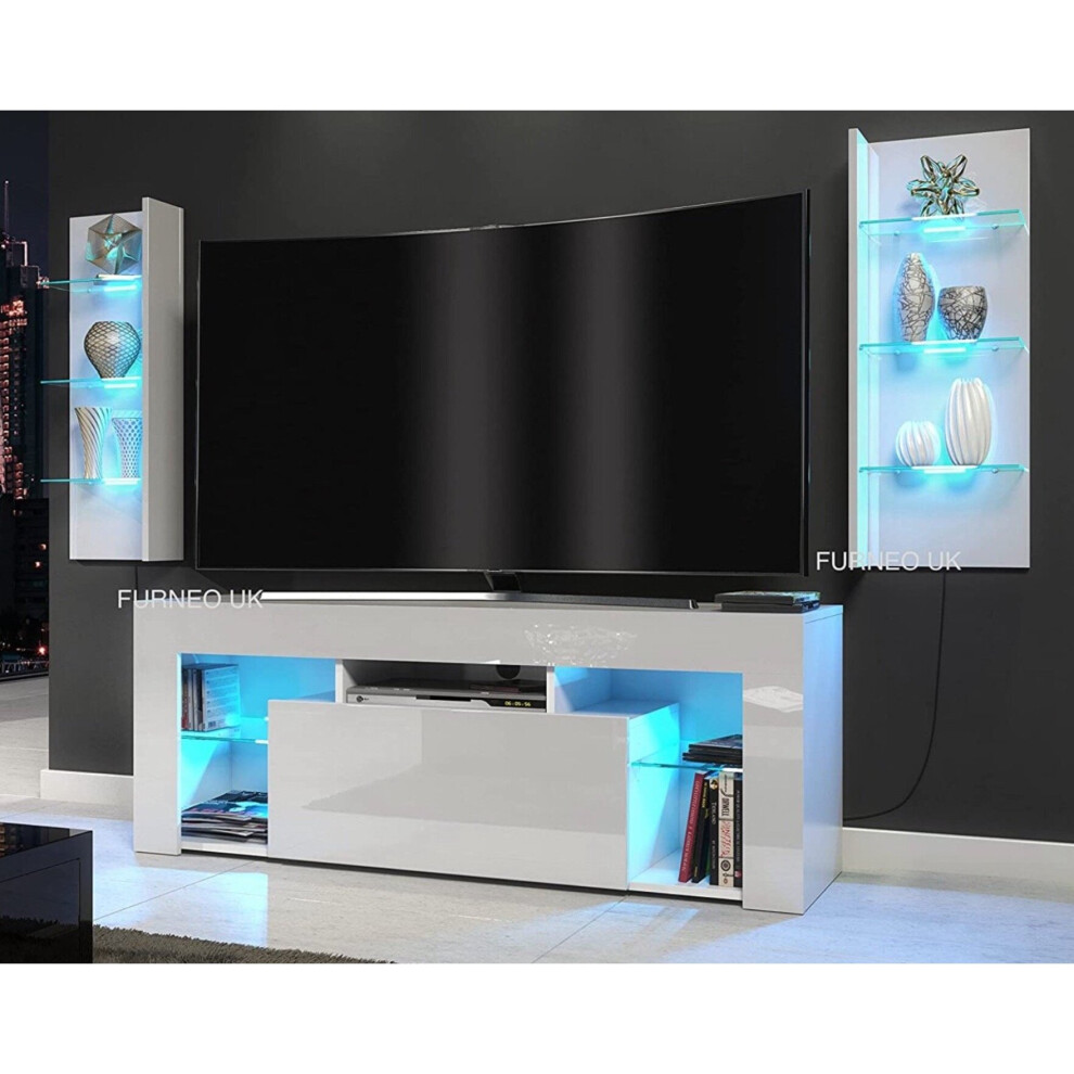 (Blue LED Lights) Gloss & Matt Living Room Set TV Stand Display Cabinets MilClif LED Lights