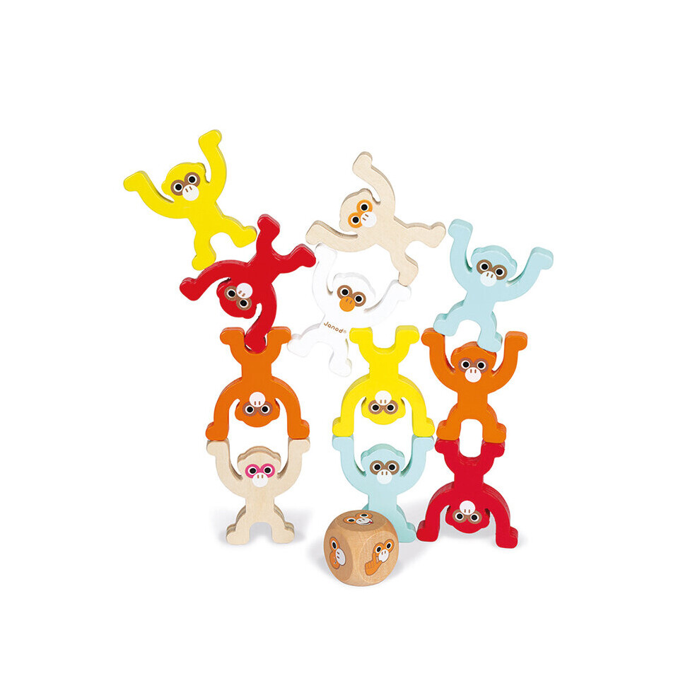 Janod Monkey Pyramid Game Kids Wooden Board Game Imaginative Set - Plush Soft Toy
