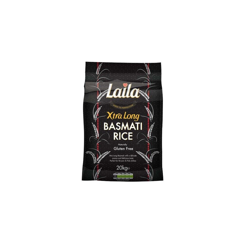 Laila Xtra Long Basmati Rice 20 kg, Naturally Gluten Free Rice with a Delicate Aroma, Perfect for Pulao or Biryani