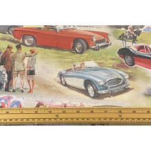Fat Quarter Austin Healey Retro Car Scene 100% Cotton Quilting Fabric
