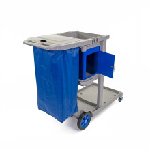 JanSan Jolly Janitor Trolley 3 Shelves & Vinyl Bag Blue