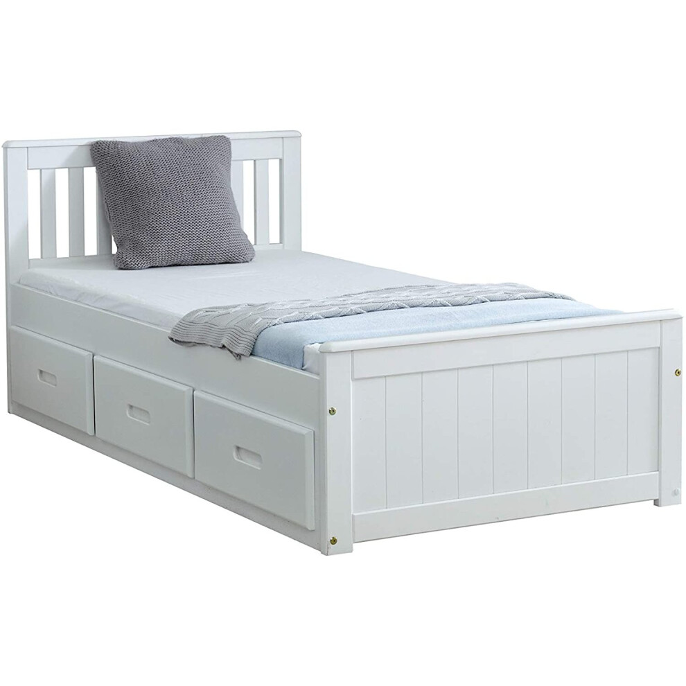 (Single) Mission Pine Wood Storage Bed In White