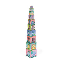 Janod Square Stacking Pyramid Ultra Cute Animals Creative Toy 10pc - Plush Soft Toy