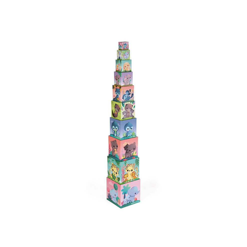 Janod Square Stacking Pyramid Ultra Cute Animals Creative Toy 10Pc