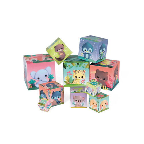 Janod Janod Square Stacking Pyramid Ultra Cute Animals Creative Toy 10pc - Plush Soft Toy 1