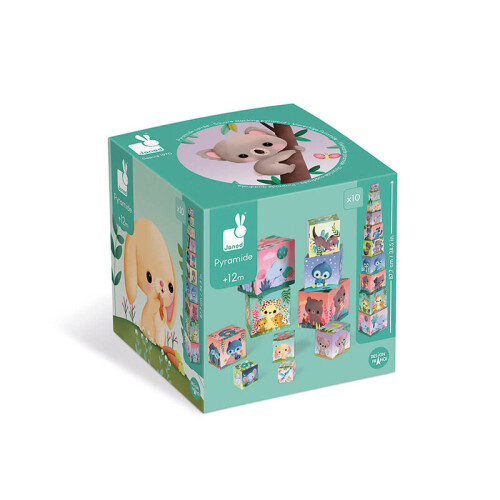 Janod Janod Square Stacking Pyramid Ultra Cute Animals Creative Toy 10pc - Plush Soft Toy 2