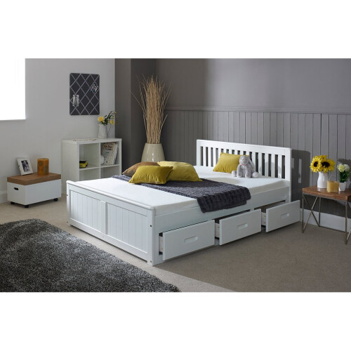 (Small Double) Mission Pine Wood Storage Bed In White 2