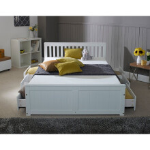(Small Double) Mission Pine Wood Storage Bed In White