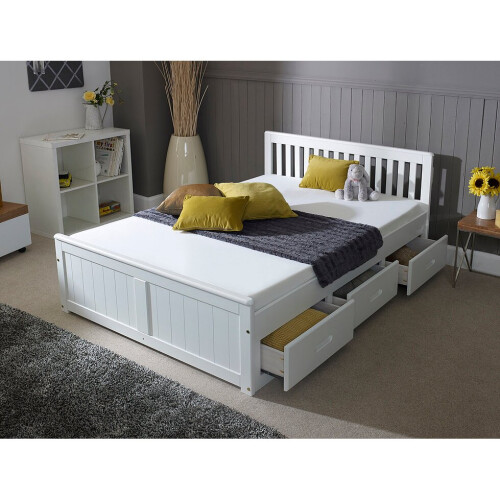(Small Double) Mission Pine Wood Storage Bed In White 1
