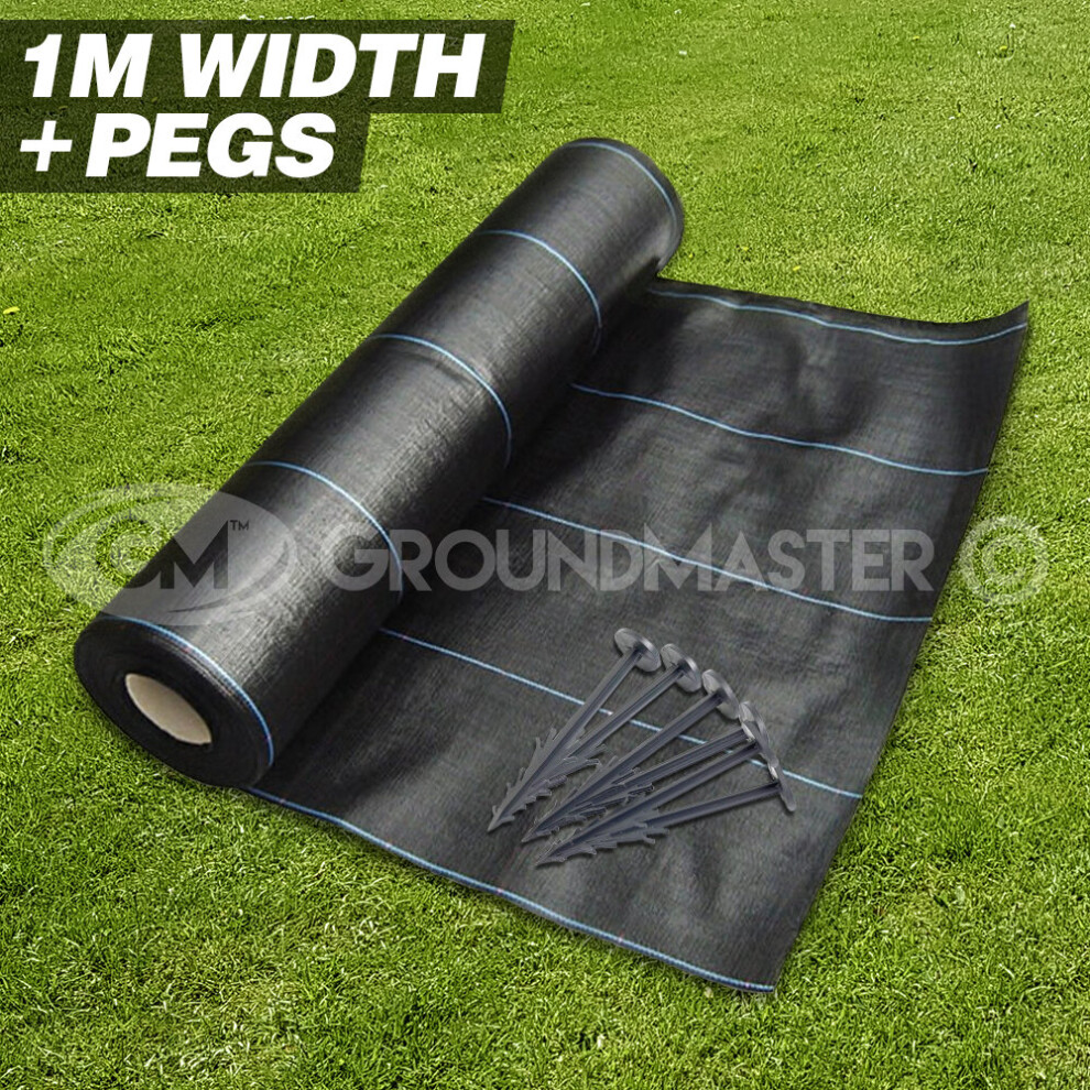 (1M x 50M) 1M Wide Groundmaster  Heavy Duty Weed Control Fabric Cover Membrane + Pegs