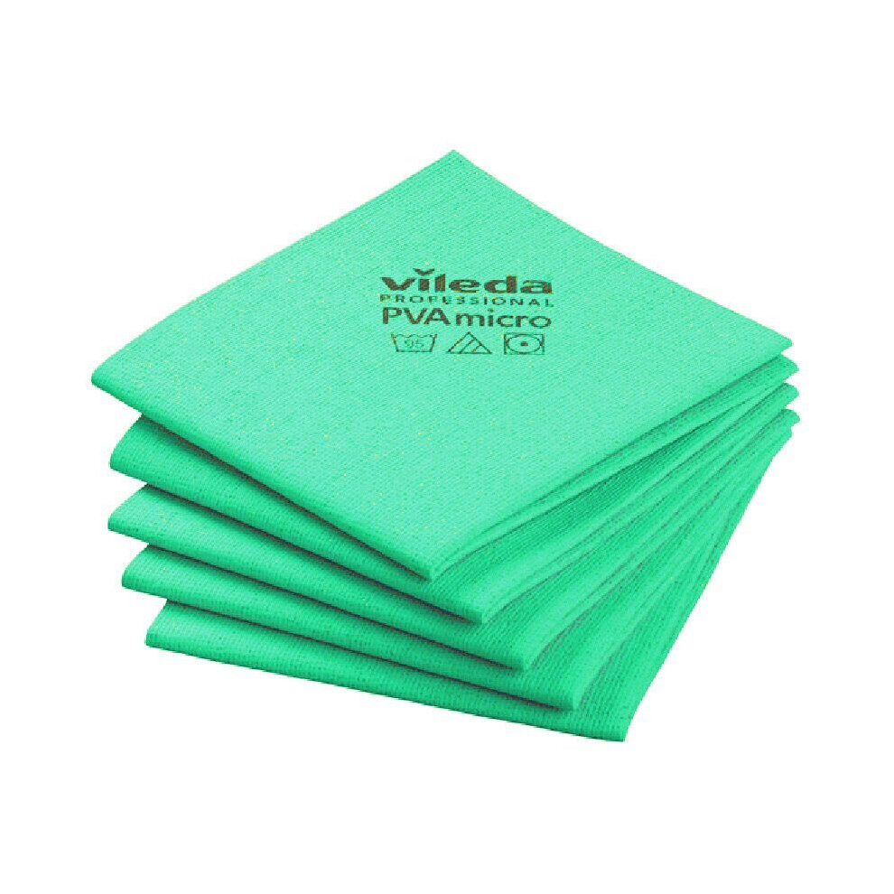 Vileda (Green) Pvamicro Streak-Free Cloths ~ 5 Cloths Green