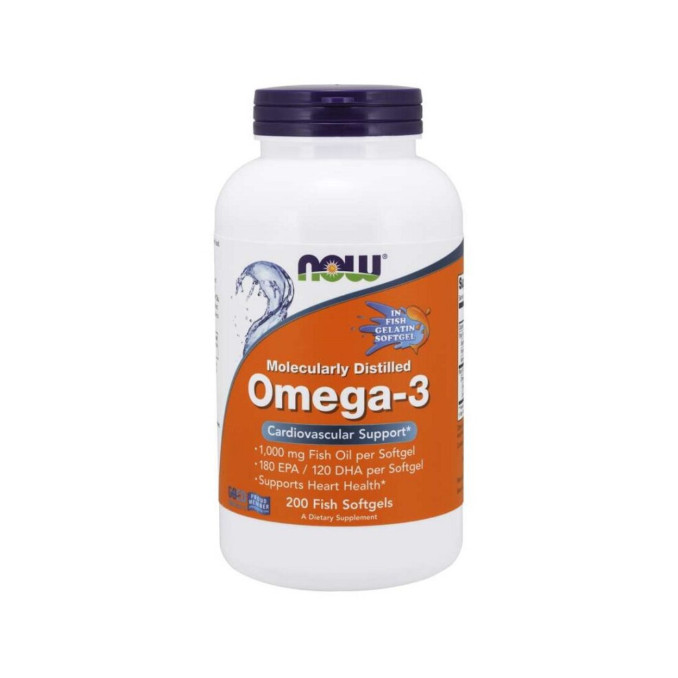 Now Foods Omega-3 Molecularly Distilled 200 Fish Softgels | Purity & Potency - P38138