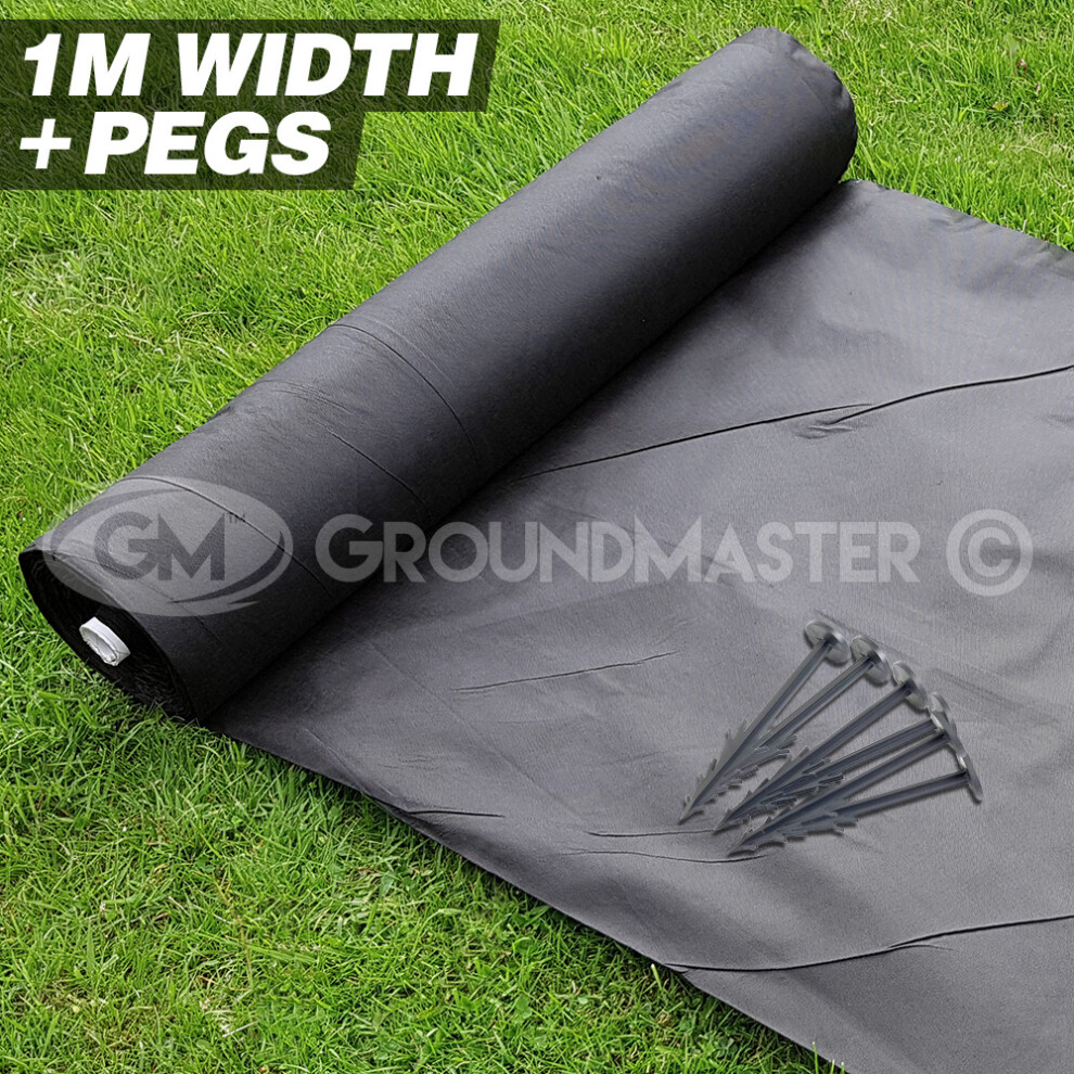 (1M x 25M, 50) 1M Wide Groundmaster Weed Control Fabric Landscape Cover Membrane + Pegs