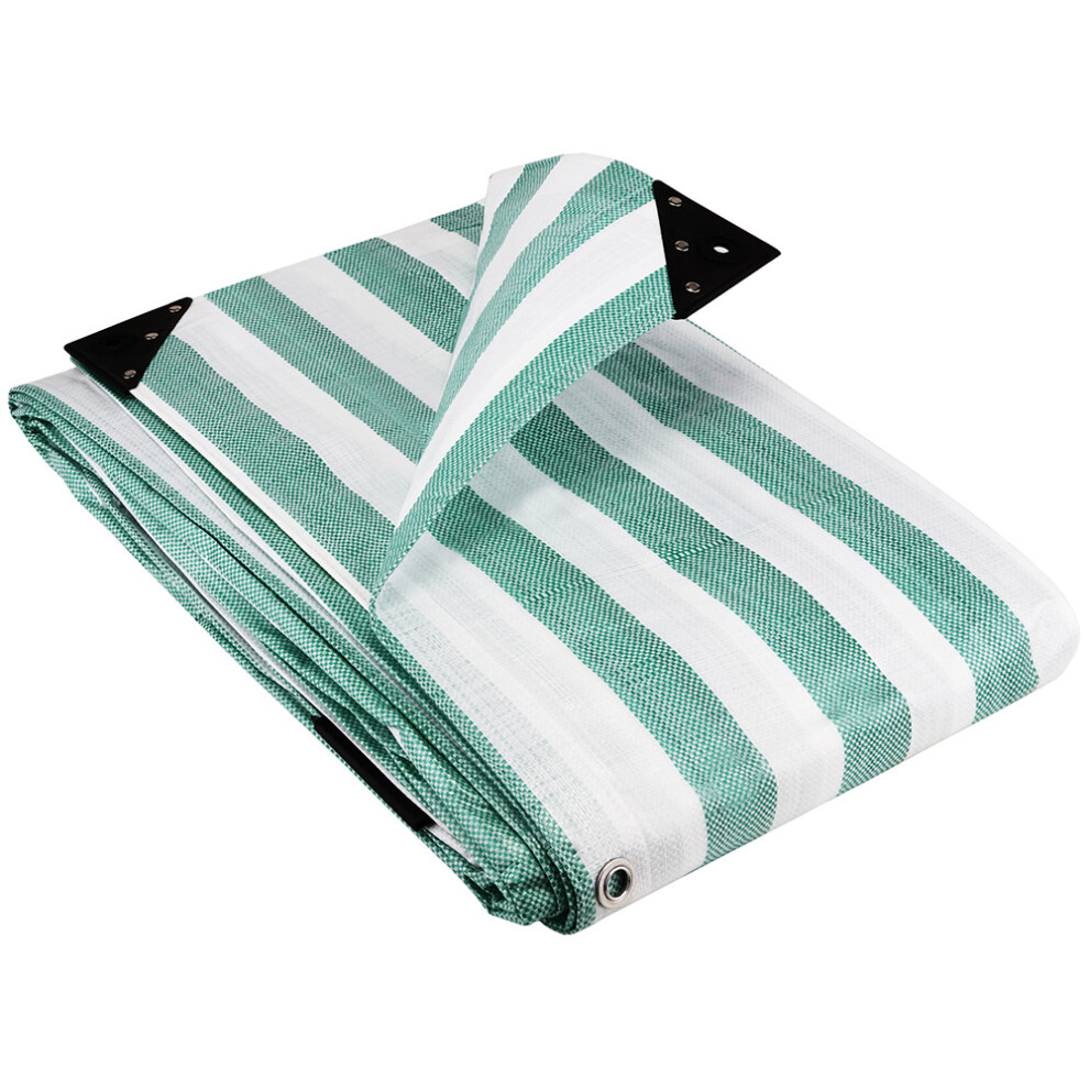 (3.5M x 3.5M) GroundMaster 170Gsm Green/White Striped Tarpaulin Heavy Duty Market Stall Cover