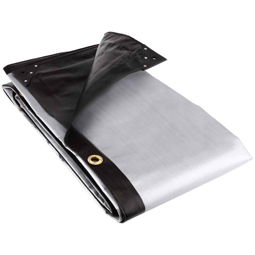(3M X 3.6M) Groundmaster 270Gsm Black/Silver Heavy Duty Waterproof Groundsheet Roof Cover 5051641505336