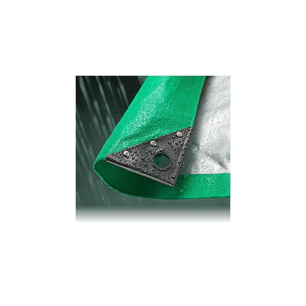 (3.5M x 5.5M) Green/Silver Waterproof Tarpaulin Sheet Tarp Cover With Eyelets