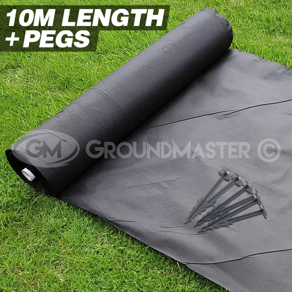 (4M x 10M, 20) 10M Long Groundmaster Weed Control Fabric Landscape Cover Membrane + Pegs