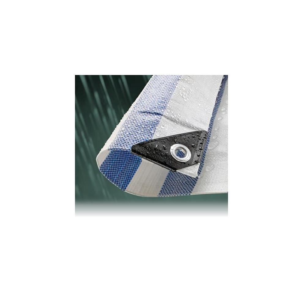 (5.5M x 7M) Blue Striped Waterproof Tarpaulin Sheet Tarp Cover With Eyelets